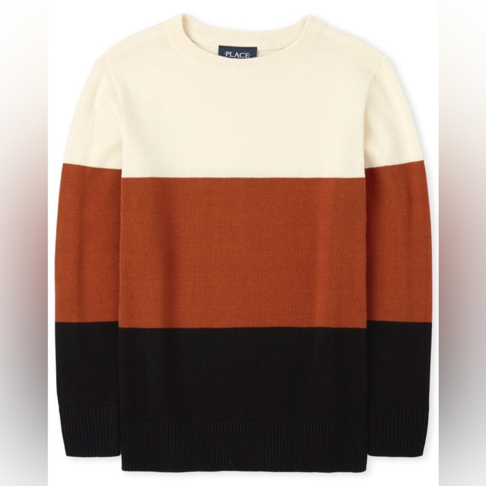 PLACE Colorblock Men's Sweater - Cream, Rust, and Black